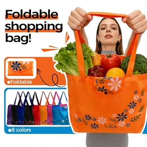 Bolsa de compras plegable de gran capacidad y fácil de transportar para mujer, bolsa de almacenamiento para cocina, bolsa reutilizable de poliéster - Product Image 1