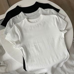 Ruichi bm phong cách phụ nữ mùa hè Áo Thun Ngắn Tay Cổ Tròn màu trơn in bó sát lớp cơ sở Áo sơ mi - Product Image 5