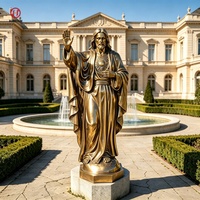 Statue de Jésus en Bronze Cœur Sacré Radiant, Taille Réelle, Main Droite en Prière, Bronze Poli, Décoration pour Église et Jardin