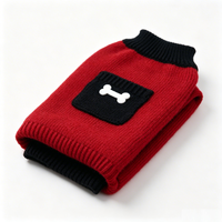 Pull pour chien mignon en forme d'os, col roulé tricoté rouge, vêtements chauds d'hiver pour animaux de compagnie, broderie nœud papillon