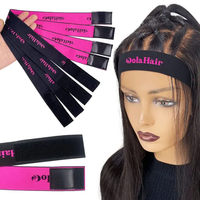 Bandeaux élastiques personnalisables à faible MOQ, bande élastique ajustable personnalisée, logo en spandex, dentelle pour cheveux, bande de fusion en dentelle, rose/noir