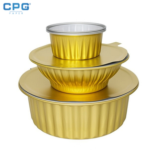 Barquette en aluminium recyclable dorée 930 ml pour traiteur, mariage, desserts, vente au détail - Product Image 1