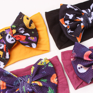 Halloween Costume Accessories: Children's <strong>Pumpkin</strong> <strong>Headbands</strong> with Skull-shaped Ribbons and Bow Ties Hair Bands - Product Image 2