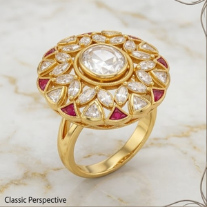 925 Silver Kundan Finger <b>Ring</b> with Ruby Stone <b>Gold</b> Finish Traditional Adjustable Jewelry for Women Party - Product Image 3