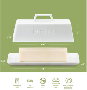 <span class=keywords><strong>Mantequilla</strong></span> de cerámica con tapa y mango sin deslizamiento, apto para lavavajillas, sostiene un palo, 7.5 in de ancho, color bla - Product Image 5