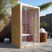Sauna de Luxe Moderne pour 2 Personnes, Spa Domestique à Infrarouge Lointain, en Bois Massif de Pruche et Cèdre Rouge, avec Panneau de Commande et Fenêtres en Tuile