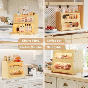<span class=keywords><strong>Caja</strong></span> de Pan de Bambú Natural y Ecológica Más Vendida con Puerta de Vidrio para una Fácil Visualización, Adecuada para Almacenar una Variedad de Alimentos - Product Image 5