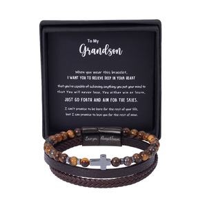 สร้อยข้อมือสแตนเลสหินธรรมชาติ ลายกากบาท หลายชั้น ของขวัญสำหรับผู้ชาย ขนาด 7.5 8.5 9 นิ้ว - Product Image 2