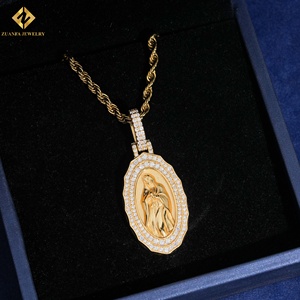 จี้พระแม่มารีประดับมอยส์ซาไนต์ เงินแท้ 925 ชุบทอง 18K พร้อมใบรับรอง GRA เหมาะสำหรับทั้งชายและหญิง สไตล์คาทอลิก - Product Image 2