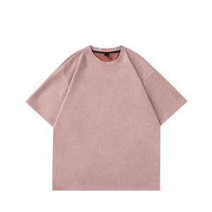 T-shirt d'été pour homme en suède, style hip-hop, à manches courtes, coupe ample, couleur unie, col uni, design tendance - Product Image 3