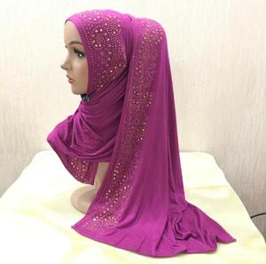 ฮิญาบผ้าไหมนมผ้าพันคอพลอยเทียมระยิบระยับสำหรับ2020010393ผู้หญิง - Product Image 4
