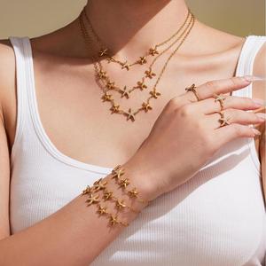 Women's Trendy Gold Plated Stainless Steel Jewelry <b>Set</b> Starfish Zircon Necklace <b>Bracelet</b> Earrings Rings Engagement Wedding Party - Product Image 1