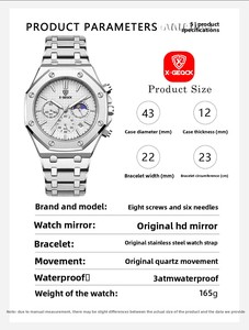 Orologio <span class=keywords><strong>da</strong></span> Polso in Acciaio Inossidabile Impermeabile Luminoso di Lusso al Quarzo per Uomo con Funzione Timer - Product Image 6