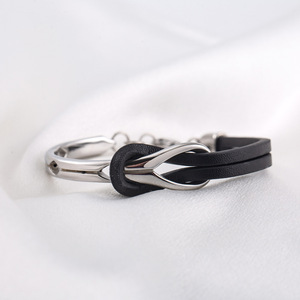 yunnique Men's Titanium Steel Black Pu <b>Leather</b> Infinite Knot Geometric <b>Bracelet</b> Gift Jewelry - Product Image 5