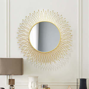 <span class=keywords><strong>Grand</strong></span> <span class=keywords><strong>miroir</strong></span> mural avec cadre en métal <span class=keywords><strong>rond</strong></span> décoratif pour la décoration de la maison, salon - Product Image 1
