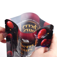 Sachet Mylar Doypack refermable imprimé sur mesure avec fenêtre circulaire transparente à finition brillante pour bonbons acidulés