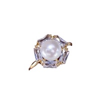 Bague en perle d'eau douce naturelle en zircon blanc cubique brillant pour femme 18K plaqué PVD doré 10-11mm bijoux Big Peal