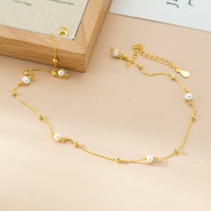 Collier en argent pur S925 avec perle, chaîne Chopin, style rétro français, luxe léger, accessoire haut de gamme pour femmes, colliers en perles - Product Image 3