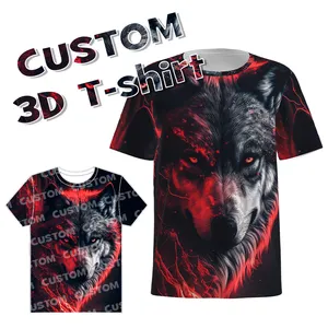 2024 nuevo diseño de algodón poliéster para hombres patrón de lobo de gran tamaño personalizado 3D Animal sublimación camisetas