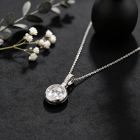 Elegante Collar de Cadena con Incrustaciones de Circones Redondos, Chapado en Plata, para Mujer, con Colgante de Moda