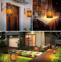 Lanterne solaire de jardin d'extérieur avec effet de flamme réaliste - Recharge automatique et éclairage nocturne automatique