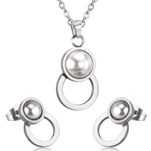 Wholesale Hot Selling Freshwater <b>Pearl</b> Shiny Stainless Steel Jewelry <b>Set</b> Bridal <b>Earrings</b> <b>Necklace</b> - Product Image 5