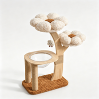 CottonPod 96cm Arbre à chat moderne grand luxe avec perchoirs en peluche blanche, bol en acrylique transparent, double plateforme, poteaux en sisal et jouet nuage