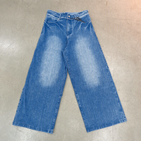Jean évasé délavé à l'acide pour homme, coupe large déstructurée, style rétro urbain, brodé, en denim, coupe ample, personnalisable, OEM, vente en gros