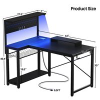 Escritorio pequeño para juegos con tomas de corriente, tablero de clavijas, luz LED, estantes de almacenamiento en forma de L, escritorio de esquina Reversible con ganchos para auriculares