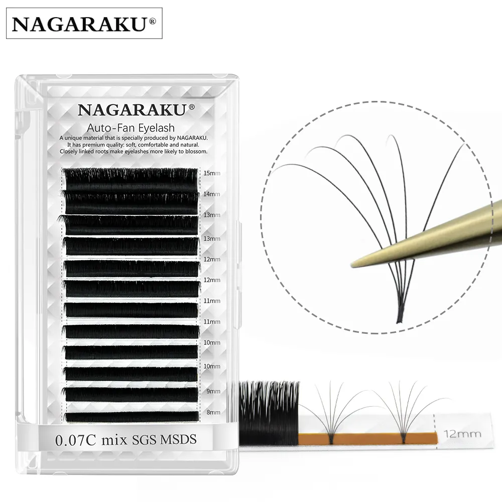 NAGARAKU New Arrival Same Length Auto Bloom Easy Fan Eyelash Extensions Pre-bonded Lashes Mega Volume handmade fans eyelash
