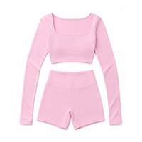 Anjie - Fabricante de Conjuntos de Top Corto de Manga Larga con Cuello Cuadrado y Pantalones Cortos de Ciclismo para Mujer, con Logotipo Personalizado, OEM, ODM, Marca Privada, OEKO TEX, GRS