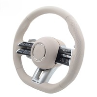 Volante Deportivo Personalizado Directo de Fábrica para Mejorar el Estilo Benz AMG, en Cuero Beige y Fibra de Carbono