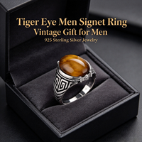Bague pour homme en argent sterling 925 de style vintage Kaanjewelry, plaquée rhodium, avec pierre œil de tigre ovale, pour tous les jours et les anniversaires