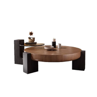 Ensemble de tables basses rondes en bois de noyer minimaliste italien, table centrale de luxe de style mid-century pour le salon, la salle à manger ou le bureau
