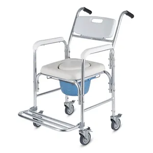 Factory Supplier Aluminium Commode Chair Shower Wheel Chair For Disabled with Foldable Pedal commode wheel chair