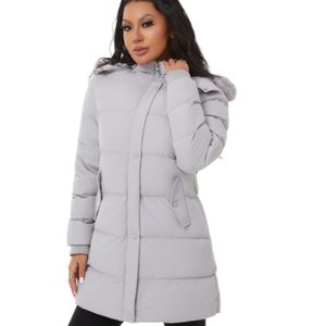 Oelise Damen <span class=keywords><strong>Winter</strong></span> Dicker Puffer mantel Solide atmungsaktive gewebte Front Reiß verschluss Warme Schnee jacke mit abnehmbarer Kapuze - Product Image 4