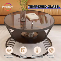 Table basse en verre trempé ronde au design moderne, petite table basse pour appartement, salon, table basse en acier au carbone pour la maison