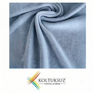 Tissu Velours Tricoté en Coton Bleu Clair Premium 240 g/m² 80/20 Coton Polyester en Rouleau pour Vêtements en Gros - Product Image 1