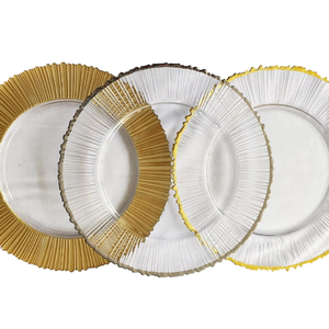 Irregolare 33 cm cristallo <span class=keywords><strong>trasparente</strong></span> creativo mezza strisce banchetto <span class=keywords><strong>vetro</strong></span> caricabatterie con oro argento cerchio oro caricabatterie - Product Image 6