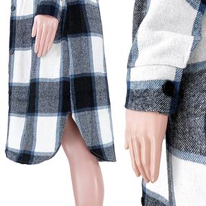 Printemps Automne Boutique Vêtements pour Femmes Manteau en Laine à Carreaux à Col Rabattu <span class=keywords><strong>Femme</strong></span> Casual Long Blouse Manteaux - Product Image 6