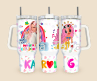 Gobelet isotherme grande capacité Karol G New Pink Hair 40oz avec poignée Stitch, double paroi
