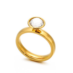 Bague solitaire pour femme en zircon, sertie clos, en acier inoxydable poli, tendance, pour le bureau et les soirées, bijoux féminins, vente chaude - Product Image 1
