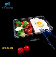 Conteneur d'emballage alimentaire rectangulaire en plastique PET de qualité alimentaire, vente en gros d'usine, boîte à lunch à emporter avec 2 compartiments, boîte de rangement