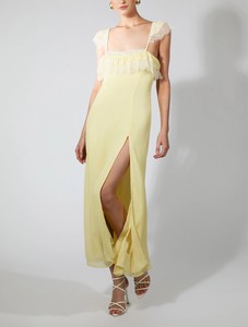 Vestido Midi Asimétrico con Encaje, Transpirable, Lavable, Antiestático, en Amarillo Canario - Product Image 4