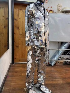 Puesta en escena Led Light Up Punk Mirror Man Costume Glass Silver Golden Reflective Suit para Night Club - Product Image 3
