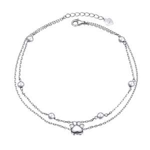 OEM/ODM personalizado 925 plata esterlina pie tobillo pulsera gato <span class=keywords><strong>perro</strong></span> mascota pata doble capa tobilleras - Product Image 6