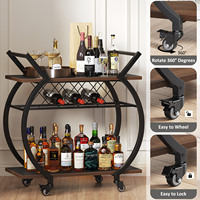 Chariot de Service Mobile Moderne avec Roues, Chariot de Bar Industriel en Bois avec Porte-Bouteilles et Porte-Verres pour Cuisine et Salle à Manger