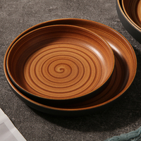 Assiette en céramique ronde vintage WEIYE « Hazel », peinture brune, faite à la main, plat de service en céramique avec motif circulaire, assiette à nourriture en porcelaine