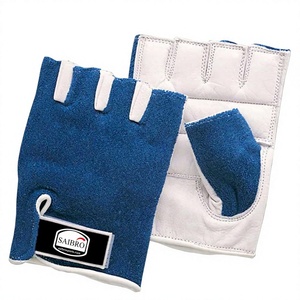 Gants de fitness demi-doigts SAIBRO en cuir véritable pour musculation et entraînement en salle de sport, unisexe, bleu et blanc - Product Image 2