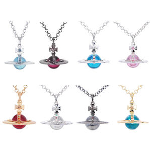 Collier Femme Punk Saturne Stéréo avec Perles en Pierre Naturelle 20mm ORB Vivienne Empress Dowager Tendance - Product Image 1